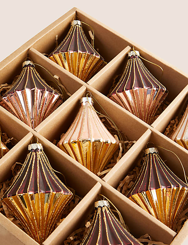 9pk Glass Glitter Finial Baubles