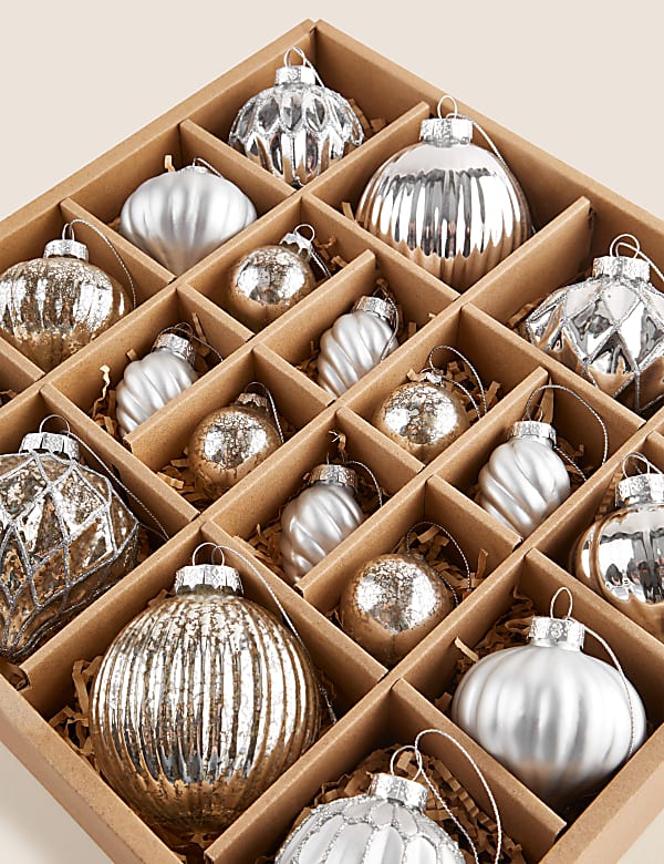 20pk Silver Glass Baubles