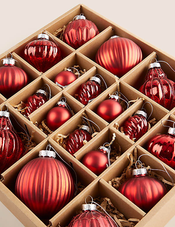 20pk Red Glass Baubles - US