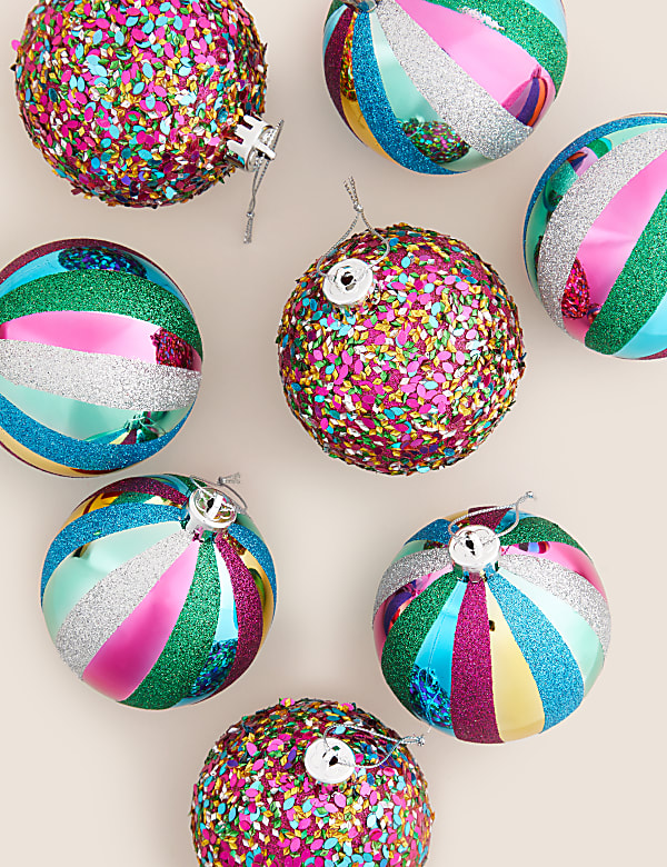 9pk Multicoloured Shatterproof Baubles
