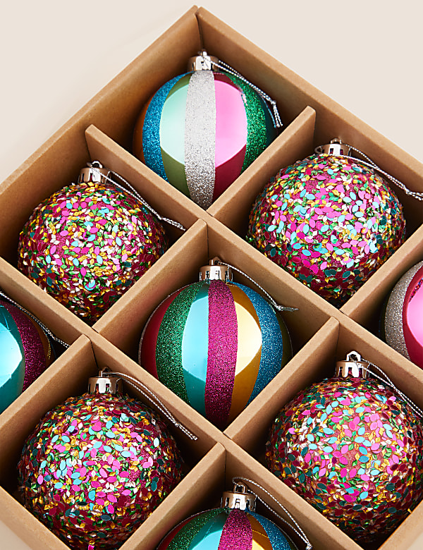 9pk Multicoloured Shatterproof Baubles