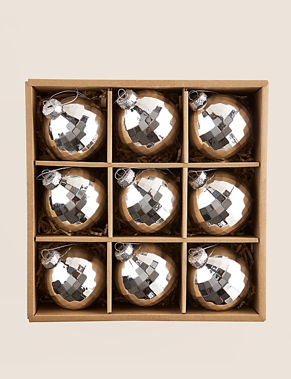 9pk Silver Shatterproof Disco Ball Baubles - GR