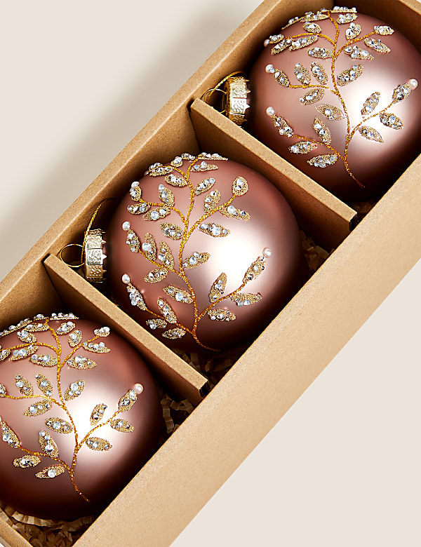 3pk Pink Glass Embellished Baubles