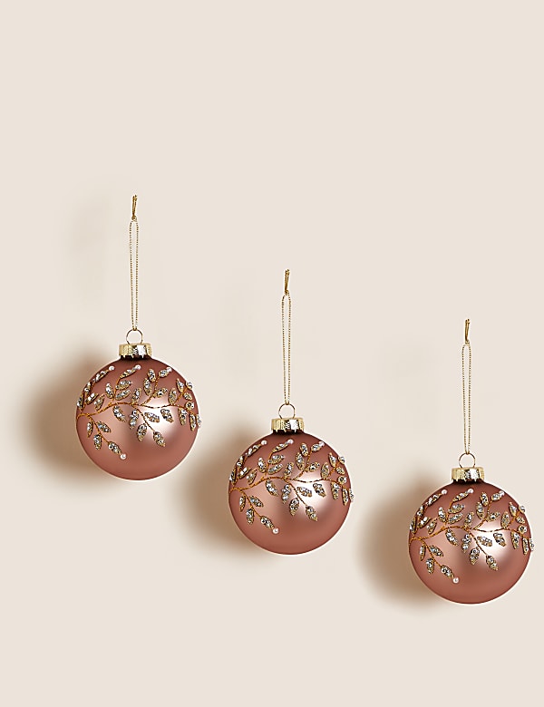 3pk Pink Glass Embellished Baubles