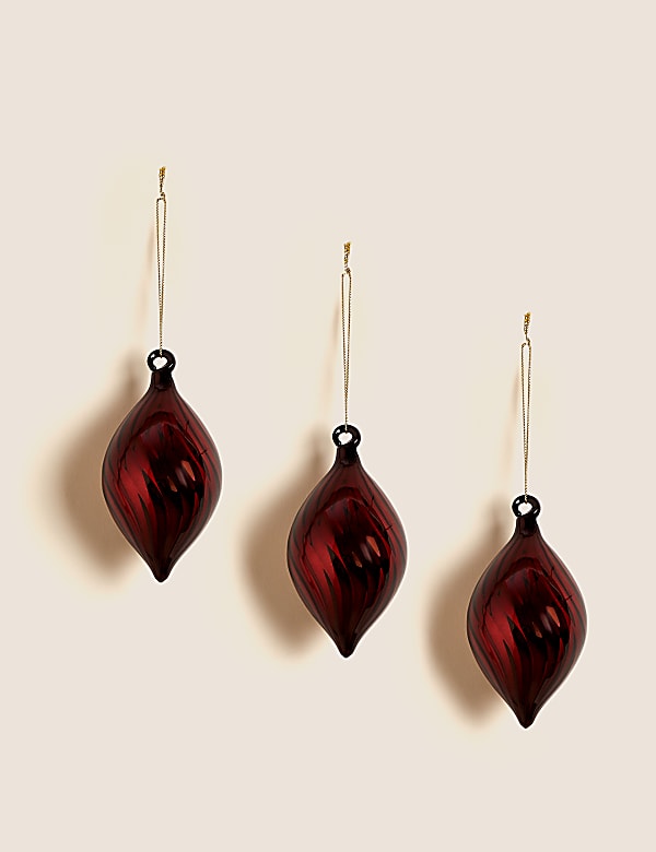 3pk Red Glass Teardrop Baubles