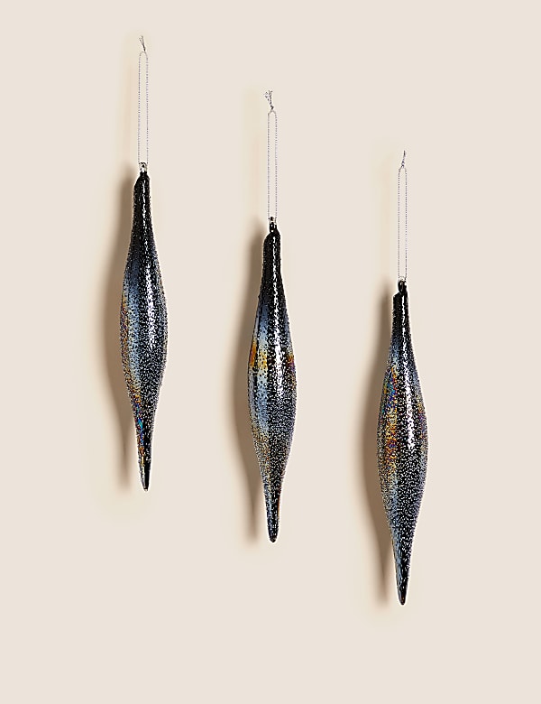 3pk Glass Icicle Hanging Decorations