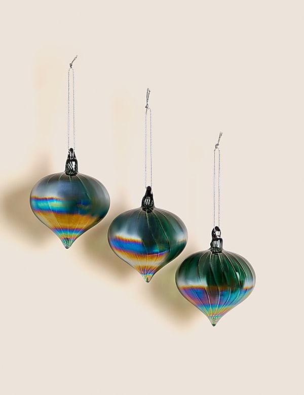 3pk Iridescent Glass Baubles