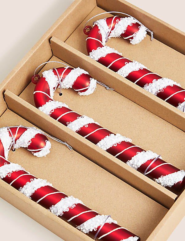 3pk Glass Hanging Candy Cane Decorations