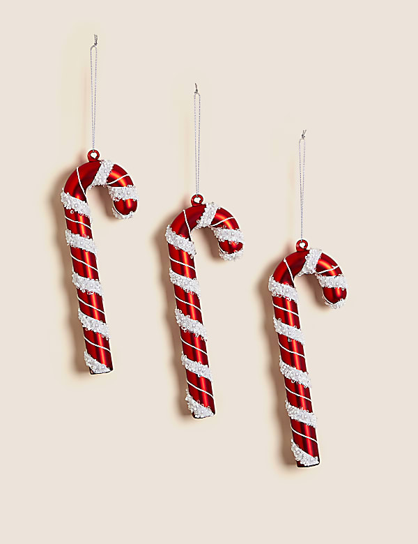 3pk Glass Hanging Candy Cane Decorations