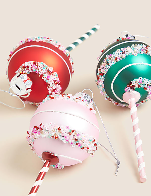3pk Glass Lollipop Baubles