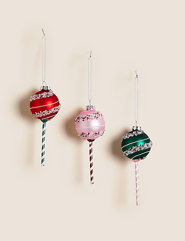 3pk Glass Lollipop Baubles