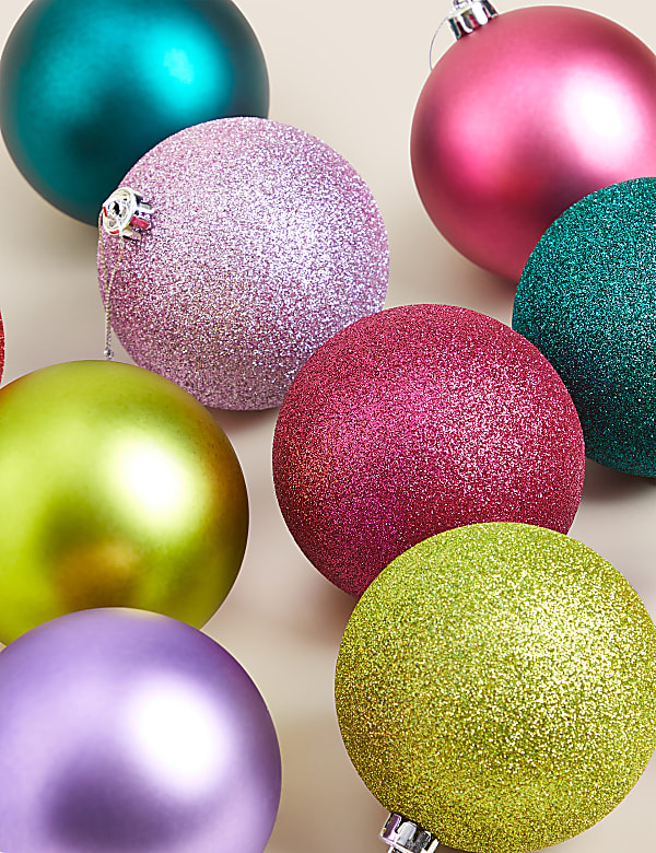10pk Large Multicoloured Shatterproof Baubles