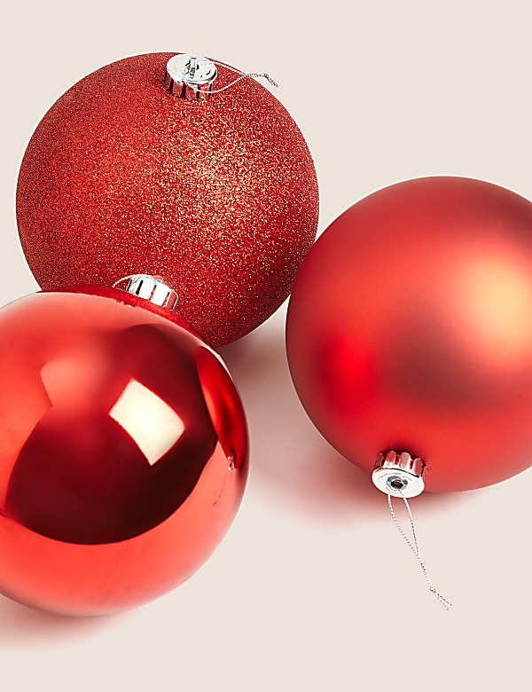 3pk Extra Large Matt & Glitter Baubles - BE