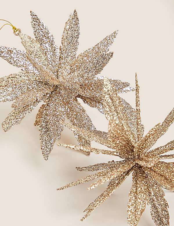 2pk Gold Glitter Flower Hanging Decorations