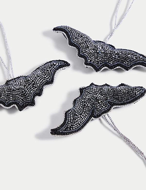 3pk Black Beaded Hanging Bat Decorations - FI