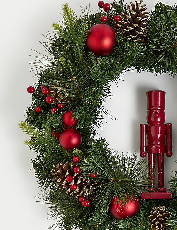 Red Nutcracker Pine Cone Wreath - JE