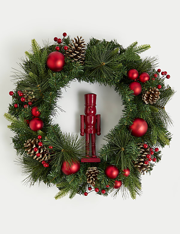 Red Nutcracker Pine Cone Wreath - JE