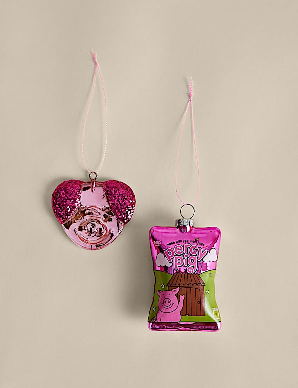 2 Pack Glitter Glass Percy Pig&trade; Baubles - JE