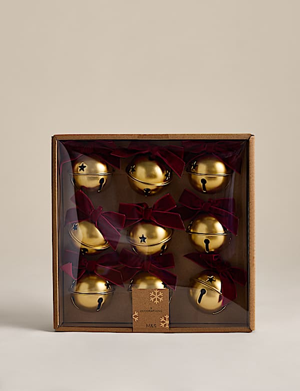 9 Pack Velvet Bow Detail Brass Sleigh Bells - AU