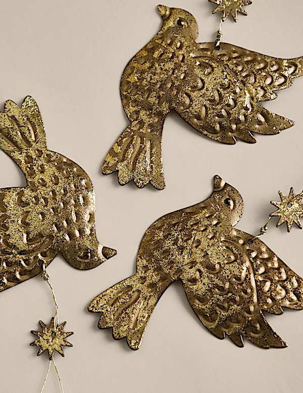 3 Pack Metal Dove Hanging Tree Ornaments - CH