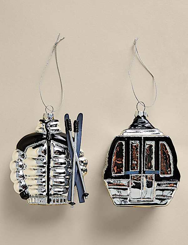 2 Pack Glass Hanging Ski Decorations - JE