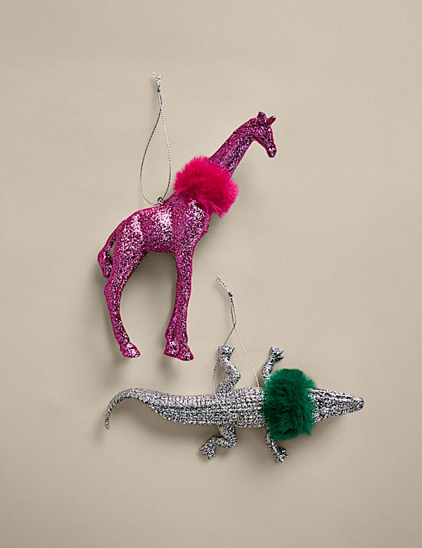 2 Pack Glitter Animals Hanging Decorations - NZ