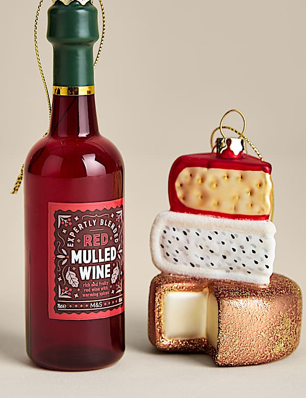 2 Pack Glass Cheese & Wine Hanging Decorations - CH