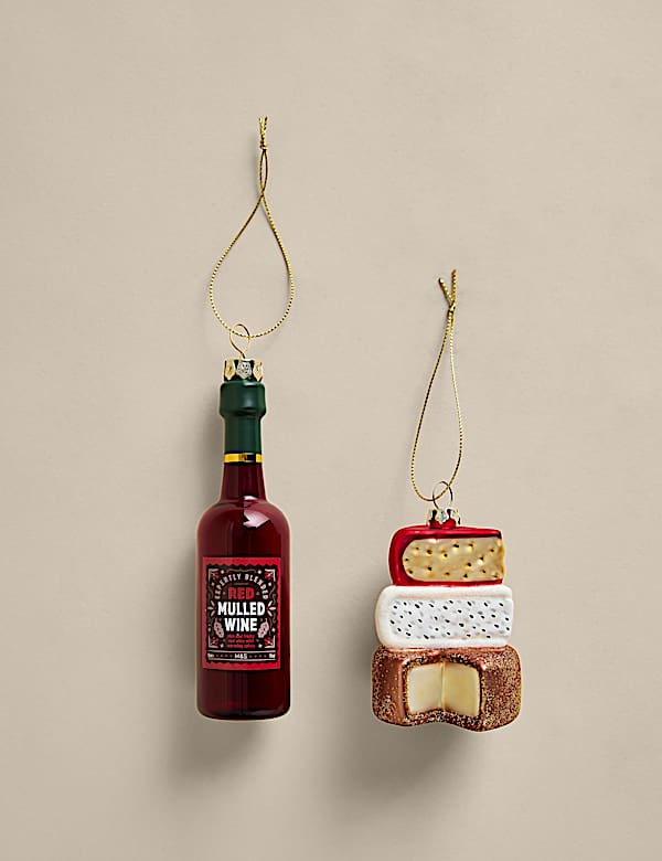 2 Pack Glass Cheese & Wine Hanging Decorations - CH