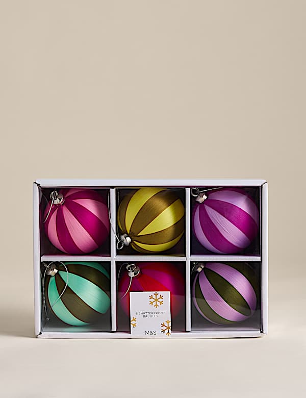 6 Pack Satin Stripe Baubles - AU