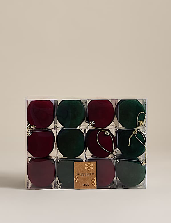 24 Pack Flocked Shatterproof Baubles - AU