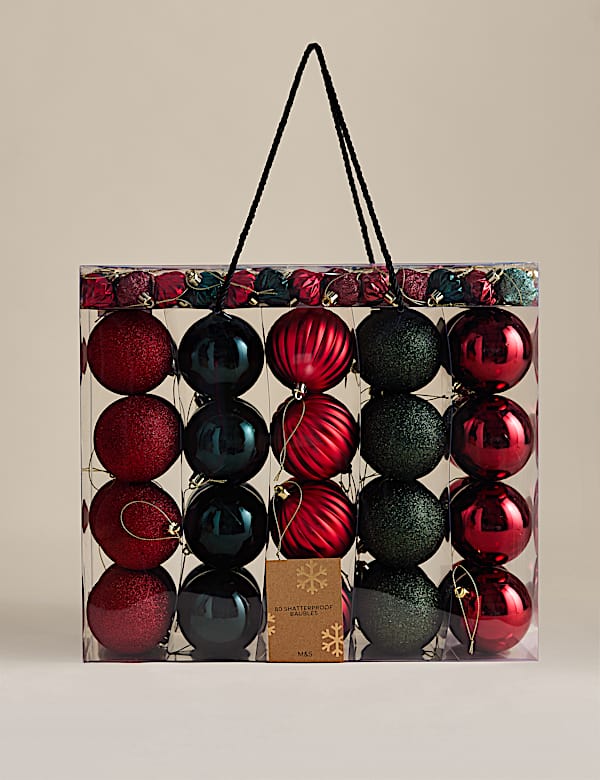 80 Pack Mix Shatterproof Baubles - JO