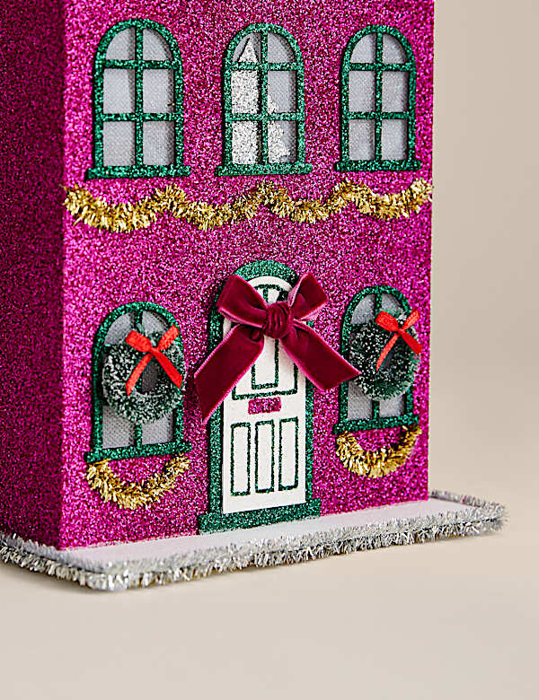 Maison lumineuse en papier multicolore &agrave; paillettes - CA