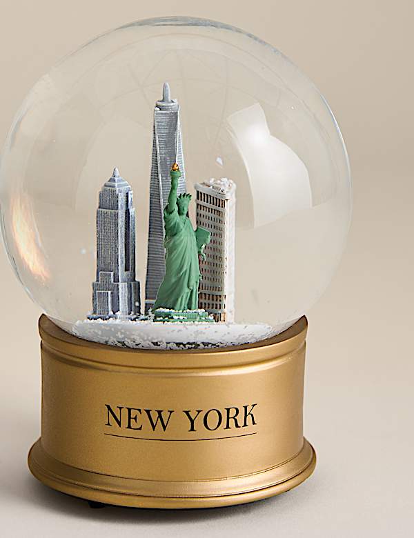 Boule &agrave; neige lumineuse avec texte &laquo; New York City &raquo; - CH