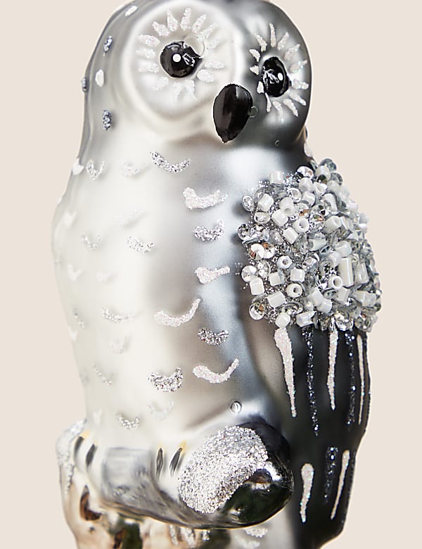 Silver Hanging Glass Owl Decoration - TW