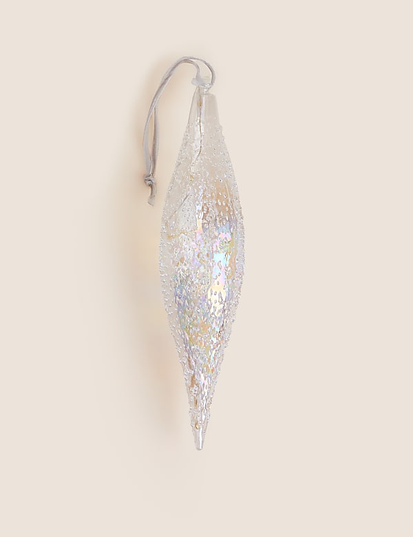 Silberfarbener Eiszapfen als H&auml;ngedekoration mit Beleuchtung - DE