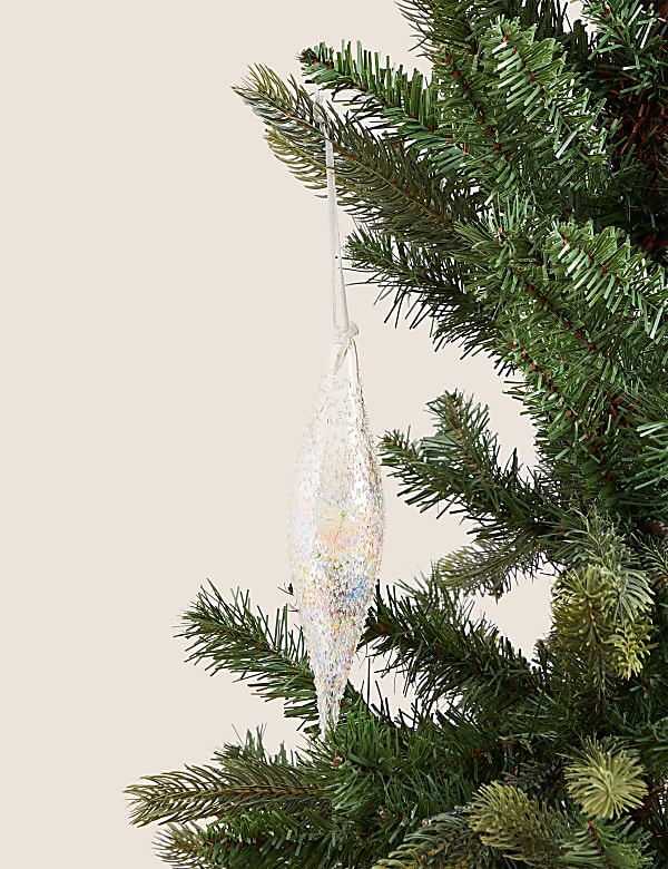 Silberfarbener Eiszapfen als H&auml;ngedekoration mit Beleuchtung - DE