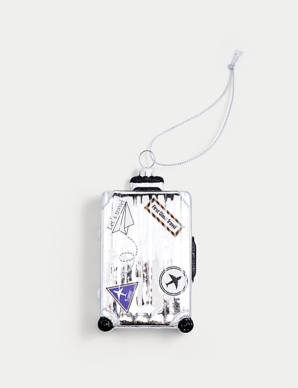 Závěsná dekorace ze stříbrného skla – kufr - CZ