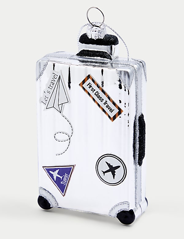 Závěsná dekorace ze stříbrného skla – kufr - CZ