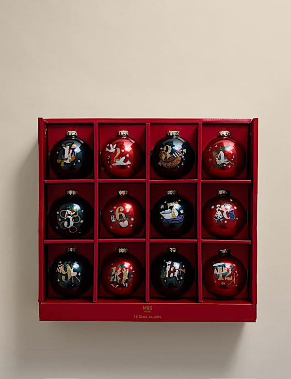 12pk Glass 12 Days of Christmas Baubles - IT
