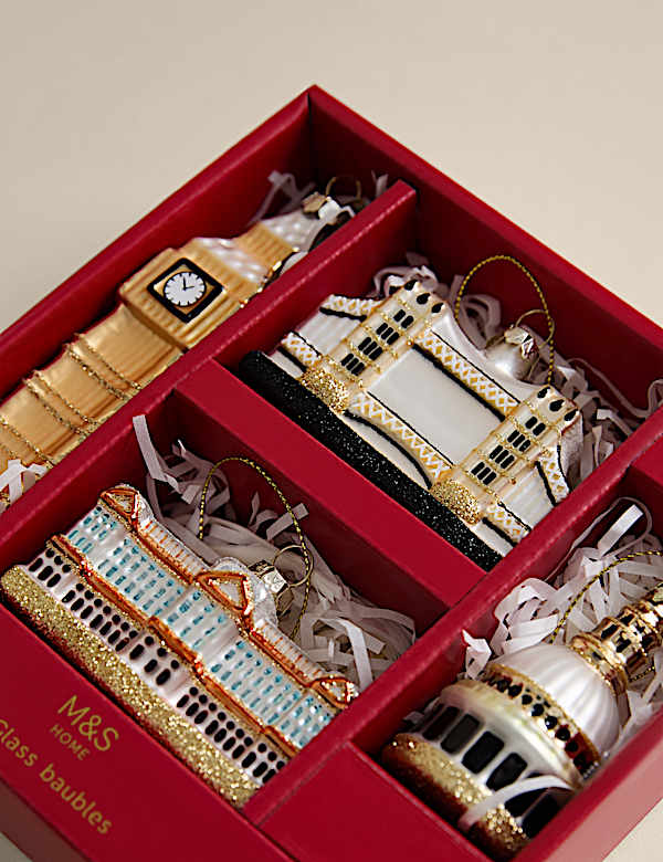 Set van 4 hangende, glitterende decoraties in het thema Londen - BE