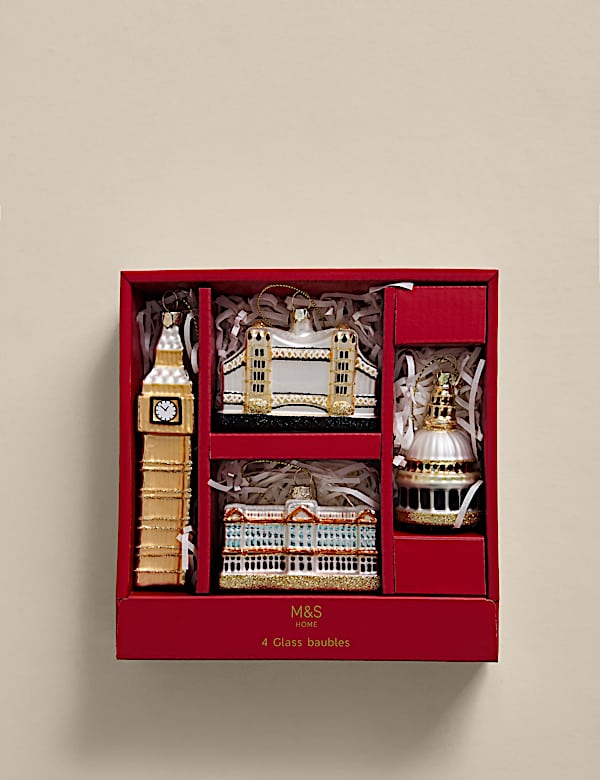 Set van 4 hangende, glitterende decoraties in het thema Londen - BE