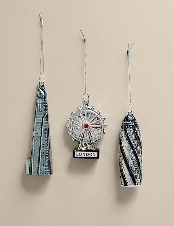 Set van 3 hangende, glitterende decoraties met bezienswaardigheden uit Londen - NL