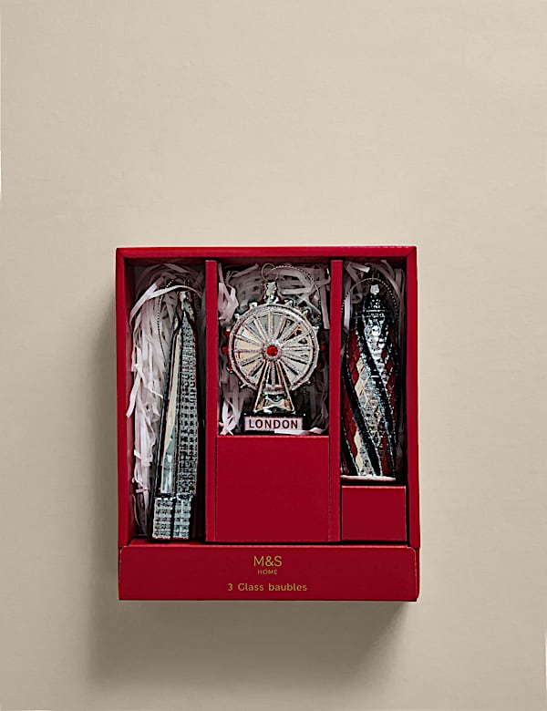 3pk Glass London Icon Hanging Decorations - DK
