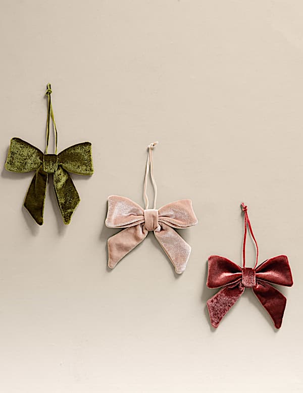 3pk Velvet Hanging Bow Decorations - NZ