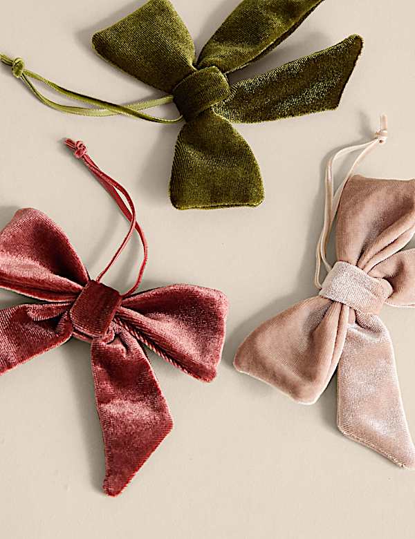 3pk Velvet Hanging Bow Decorations - NZ