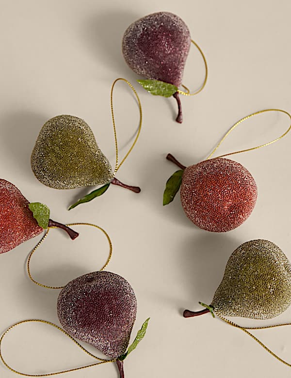 6pk Hanging Frosted Fruit Decorations - IT