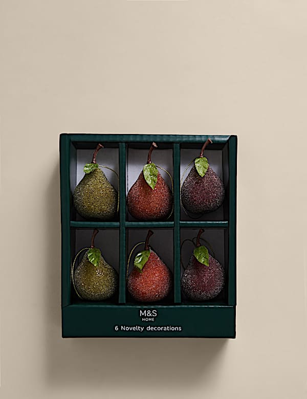 6pk Hanging Frosted Fruit Decorations - LT