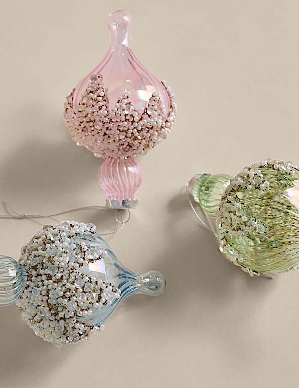 3pk Glass Embellished Finial Baubles - FR