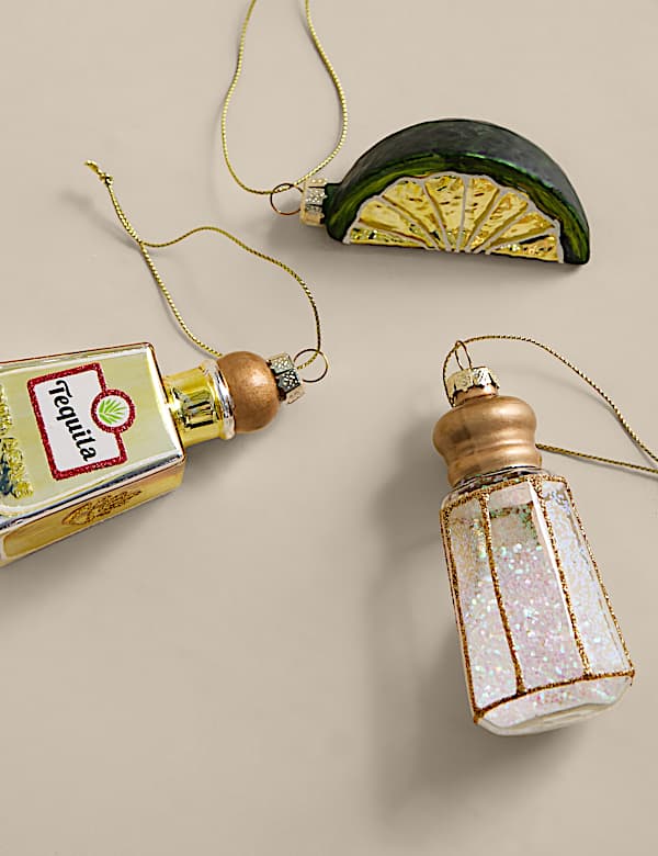 מארז 3 קישוטים לתלייה מזכוכית בצורת טקילה - IL