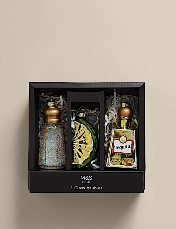 מארז 3 קישוטים לתלייה מזכוכית בצורת טקילה - IL